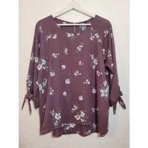 NEW Papermoon Larie Tie Sleeve Blouse Womens Size Medium Purple Back Zipper